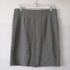 J .Jill Womens Black White Back Slit Geometric Knee Length Pencil Skirt Size M